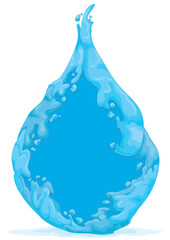 Drop-shaped template with frame made with a stream of water, Vector illustration
