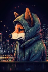 Fototapeta premium illustration of a Corgi dog wearing a sweater cartoon illustration. Generative Ai