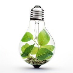 Light bulb with green leafs.