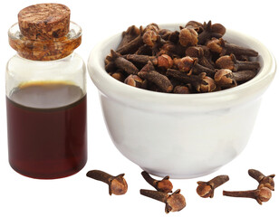 Fresh clove with oil in a jar