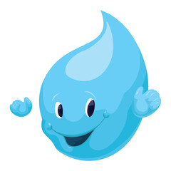 Cute droplet with happy gesture and raised hands, Vector illustration