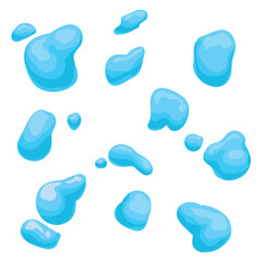 Set of irregular blue drops in cartoon style, Vector illustration