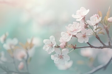 Fototapeta premium soft focus close-up Cherry blossom in its best timing, full bloom. White-colored flowers blooming. Fully-bloomed cherry blossoms Generative Ai.