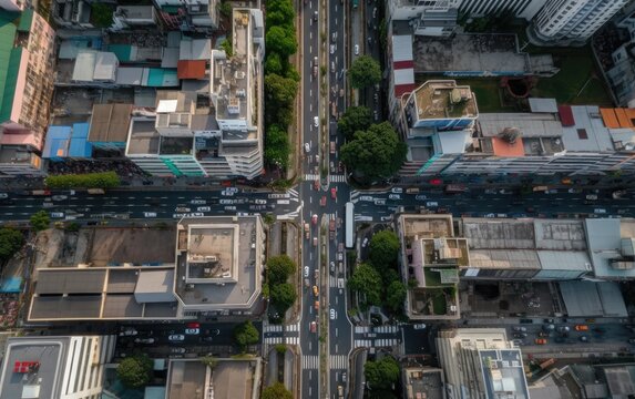 Drone view ratchada road, Bangkok, thailand, Generative AI.