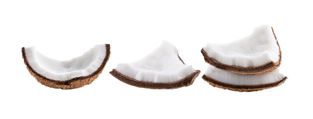pieces coconut isolated on transparent png - obrazy, fototapety, plakaty