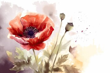 Pretty red watercolor poppies. Spring concept on a white background. Generative AI