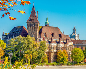 Vajdahunyad castle in autumn, Budapest, Hungary - obrazy, fototapety, plakaty