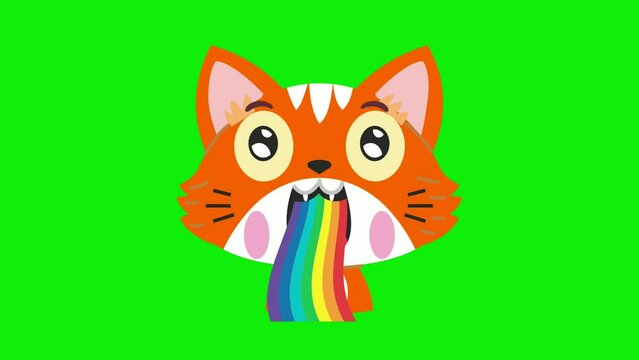 Animated funny cat facial expressions, cat stickers, on a green screen background