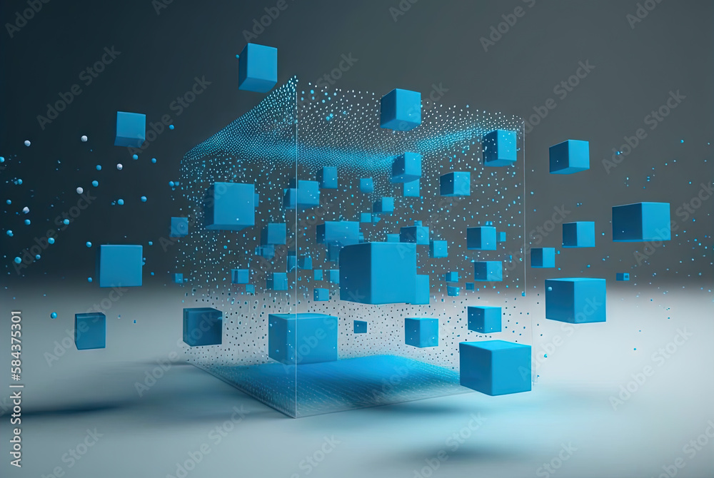 Aufkleber Data abstract concept with clusters, particles and objects collected and sorted. Digital sorting and management concept. Generated AI.