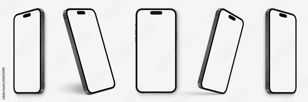 Wall mural realistic mockup models smartphone with transparent screens. smartphone mock up collection. device f
