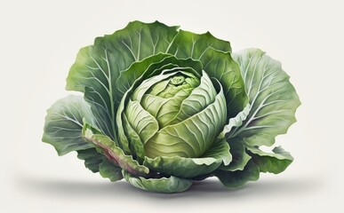 Fototapeta premium A drawn cabbage on white background watercolor vegetable organic food illustrations Generative AI