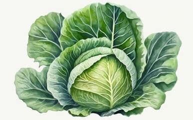 Obraz premium A drawn cabbage on white background watercolor vegetable organic food illustrations Generative AI