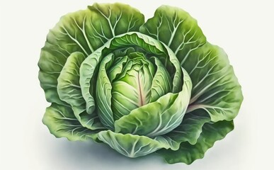 Obraz premium A drawn cabbage on white background watercolor vegetable organic food illustrations Generative AI