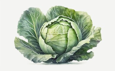 Obraz premium A drawn cabbage on white background watercolor vegetable organic food illustrations Generative AI