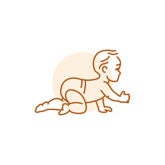 The baby is crawling black line icon. Toddler development.