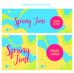 Colorfull Spring set social media banner and ig post and landing page