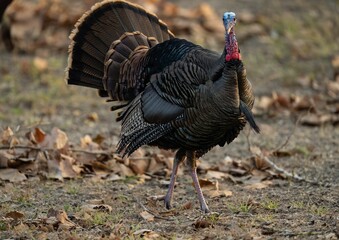 Group of turkeys on a dry grass