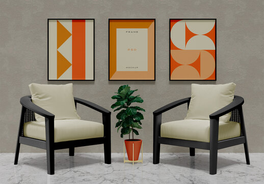 Poster Frames in Living Room Mockup