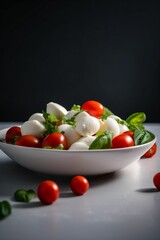 Naklejka na ściany i meble tomates et mozzarella en salade dans une belle assiette, illustration culinaire, ia générative 19