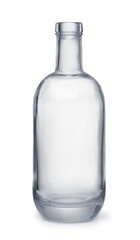 Front view of empty alcohol clear glass bottle