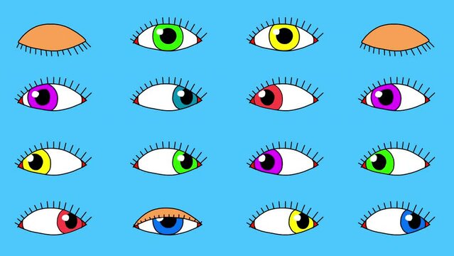 Cartoon eyes look to the side and blink. Looped 2d animation.