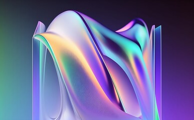 Abstract fluid iridescent holographic neon curved wave in motion colorful background 3d render. Gradient design element for backgrounds, banners, wallpapers, posters and covers. Ai Generative
