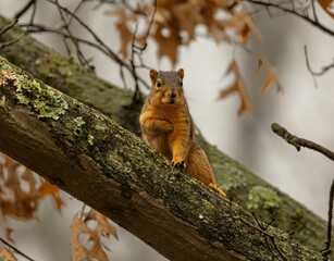 Cute fluffy fox squirrel (Sciurus niger) on a tree branch
