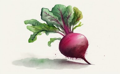 A drawn beetroot on white background watercolor vegetable organic food illustrations Generative AI
