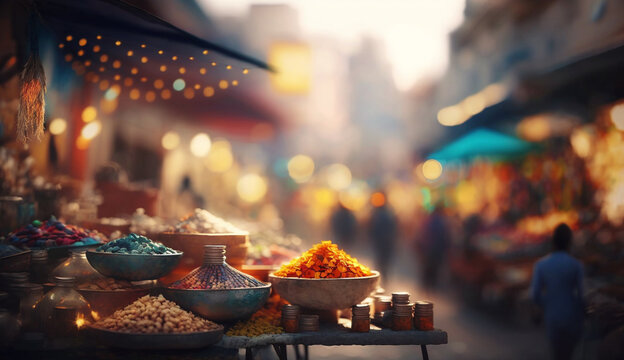 Exploring the vibrant chaos of an Indian bazaar: A riot of colors and spices