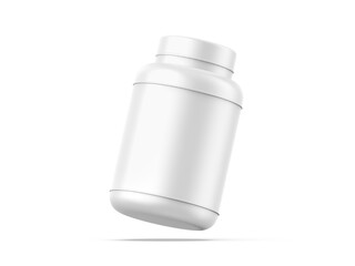 Plastic protein supplement jar mockup for mockup and branding, 3d render illustration