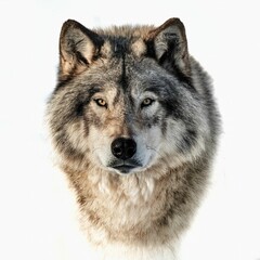 Fototapeta premium Closeup portrait of a timber wolf on a white background