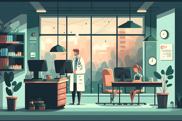 Doctor at hospital office. Medical health care and doctor staff service concept made with Generative AI