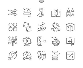 Random. Choosing random thing. Raffle. Gambling competition. Pixel Perfect Vector Thin Line Icons. Simple Minimal Pictogram