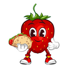 mascot character vector illustration of a strawberry carrying a taco