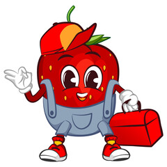 mascot character vector illustration of strawberry handyman