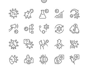 Virus mutation. Laboratory. Lockdown and vaccine. Immunity, pandemic. Pixel Perfect Vector Thin Line Icons. Simple Minimal Pictogram