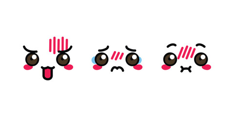 Hand drawn flat kawaii face isolated
