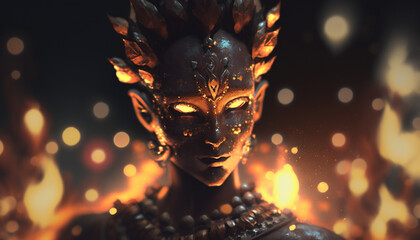 Portrait of Agni, the Indian God of Fire, Surrounded by the Flames of his Dominion