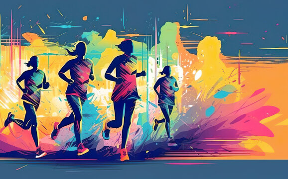 Sports abstract. Running with great vigor for a healthy life. AI generated illustration.
