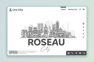 Roseau, Dominica architecture line skyline illustration. Linear vector cityscape with famous landmarks, city sights, design icons. Landscape with editable strokes.