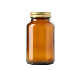 Empty brown glass bottle for pills, vitamins or supplements