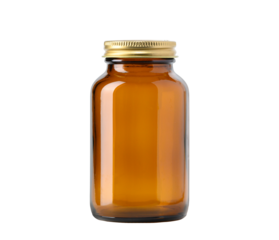 Empty brown glass bottle for pills, vitamins or supplements