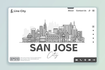 San Jose, Costa Rica architecture line skyline illustration. Linear vector cityscape with famous landmarks, city sights, design icons. Landscape with editable strokes. - obrazy, fototapety, plakaty
