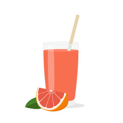 Glass of fresh grapefruit juice and cut fruits.
