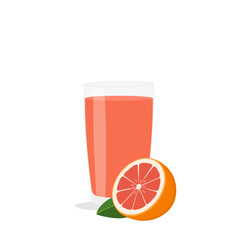 Glass of fresh grapefruit juice and cut fruits.