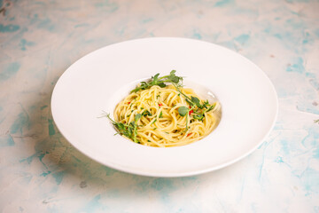 pasta from hard varieties in a white plate