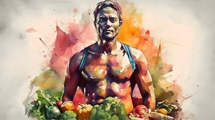 Fototapeta premium watercolor painting healthy eating, generative ai