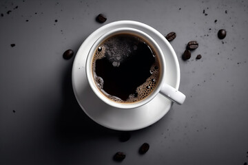 Satisfy Your Coffee Cravings with This Top-View Shot of a White Coffee Mug with Black Coffee - Generative Ai