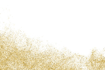 Gold Glitter Texture Isolated On White. Goldish Color Sequins. Golden Explosion Of Confetti. Design Element. Celebratory Background. Vector Illustration, Eps 10.
