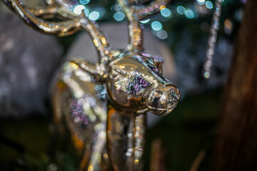Christmas decoration of reindeer made of silver